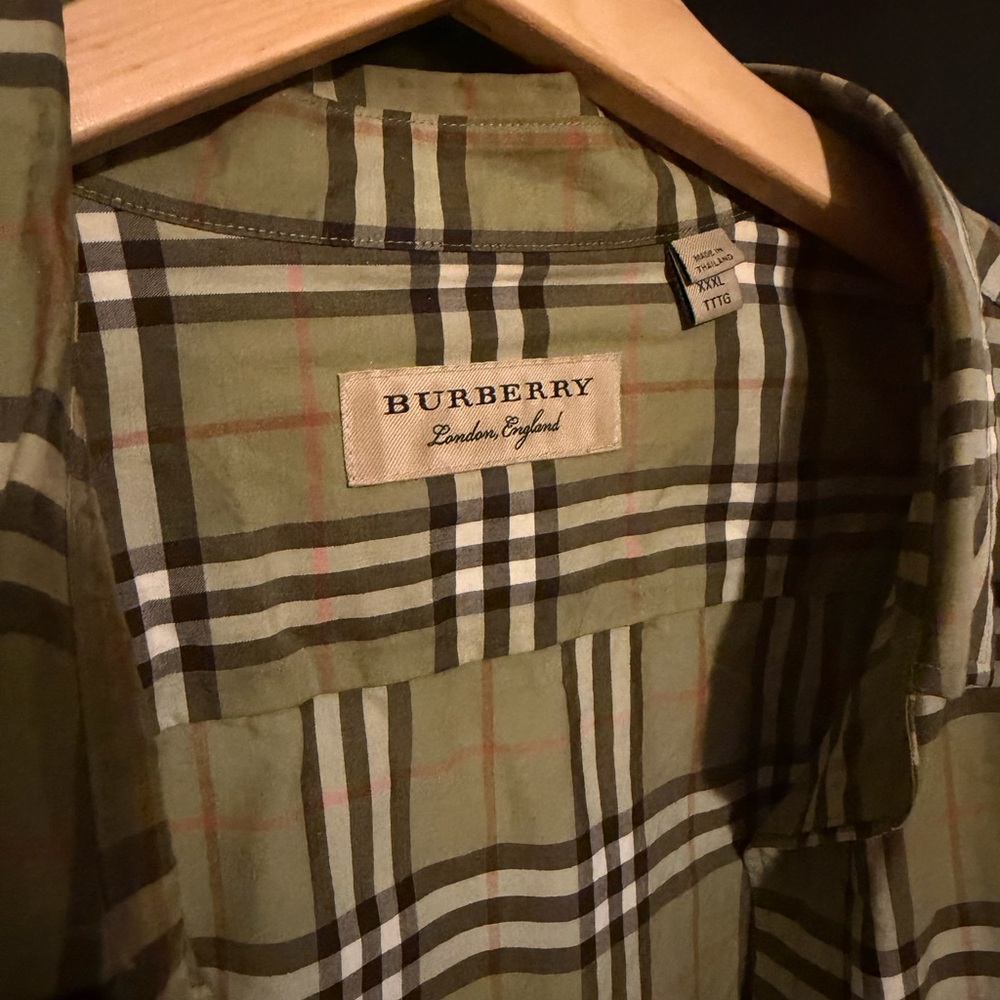 Burberry Olive Green Plaid Button-Down Shirt